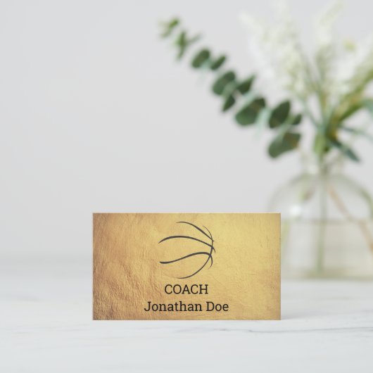 Faux Textured Gold Basketball Coach Visitekaartje (Staand voorkant)