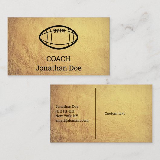 Faux Textured Gold Football Coach Visitekaartje (Voorkant / Achterkant)