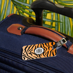 Faux Tiger Print Monogram Bagagelabel