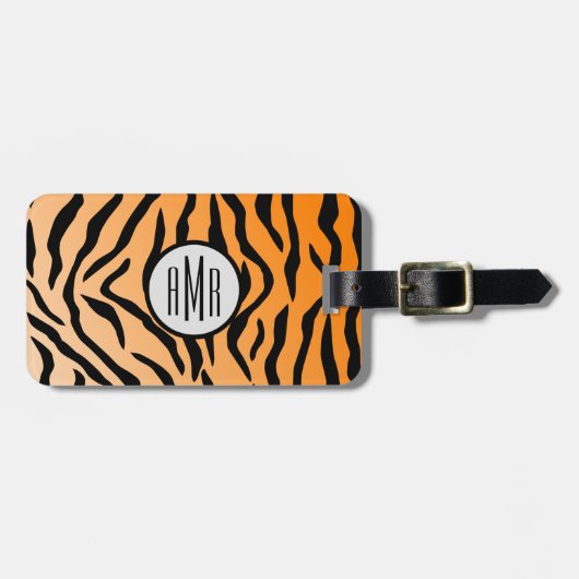 Faux Tiger Print Monogram Bagagelabel (Voorkant horizontaal)