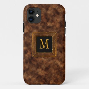 Faux Tortoise Shell Upscale Masculine Monogramed iPhone 11 Hoesje