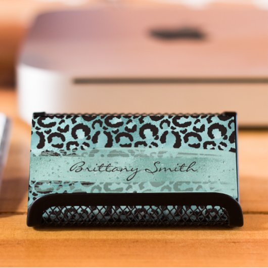 Faux Turquoise Blauwgroen Folie Leopard Aqua Brush Visitekaartje