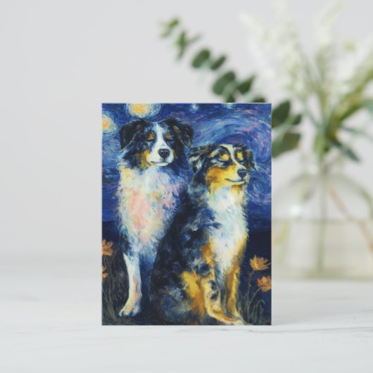 Faux Van Gogh Two Austrailian Shepherds Briefkaart (Staand voorkant)