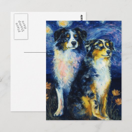 Faux Van Gogh Two Austrailian Shepherds Briefkaart (Voorkant / Achterkant)