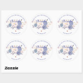 Faux Vellum Blue Floral Elegant Script Weddenschap Ronde Sticker (Vel)