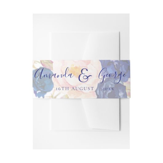 Faux Vellum Blue Floral Elegant Script Weddenschap Uitnodigingen Wikkel (Voorkant Voorbeeld)