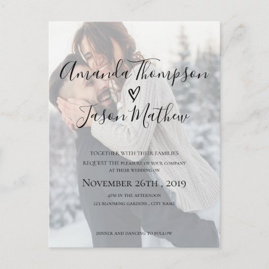 Faux Vellum Effect Dubbelzijdige foto bruiloft Uitnodiging Briefkaart (Voorkant)