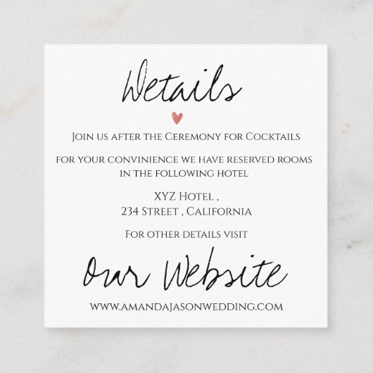 Faux Vellum Effect Foto Moderne bruiloft details Informatiekaartje (Achterkant)