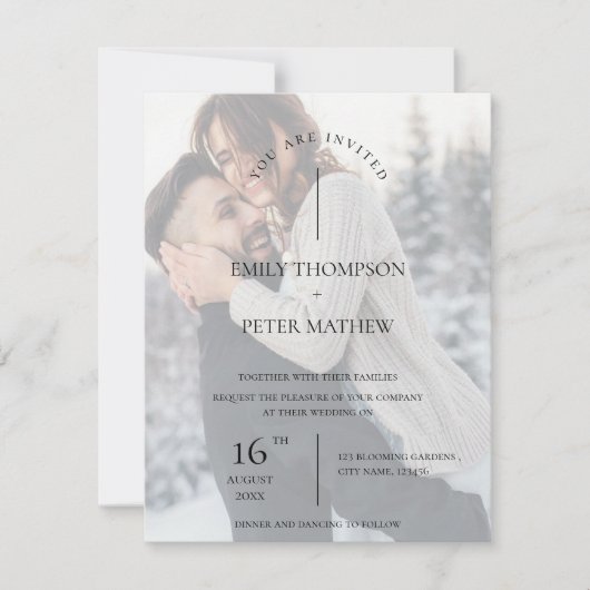 Faux Vellum Effect Foto Typografie Weddenschap Kaart (Voorkant)