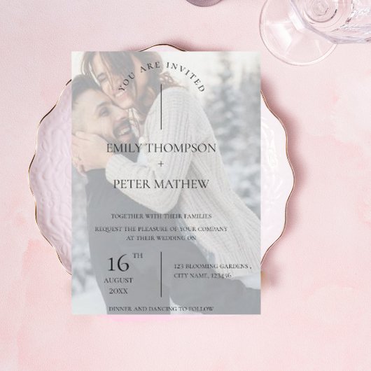 Faux Vellum Effect Foto Typografie Weddenschap Kaart