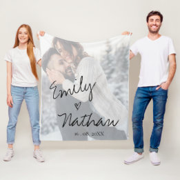 Faux Vellum Effect Foto Weddenschap Datum Aangepas Fleece Deken