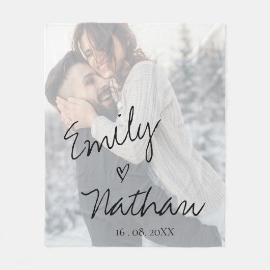 Faux Vellum Effect Foto Weddenschap Datum Aangepas Fleece Deken (Voorkant)