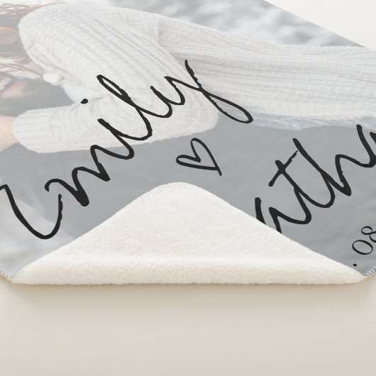 Faux Vellum Effect Foto Weddenschap Datum Aangepas Sherpa Deken (3/4)