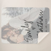 Faux Vellum Effect Foto Weddenschap Datum Aangepas Sherpa Deken (Voorkant (horizontaal))
