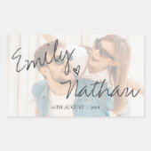 Faux Vellum Effect Foto Weddenschap Rechthoekige Sticker (Voorkant)