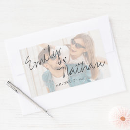 Faux Vellum Effect Foto Weddenschap Rechthoekige Sticker