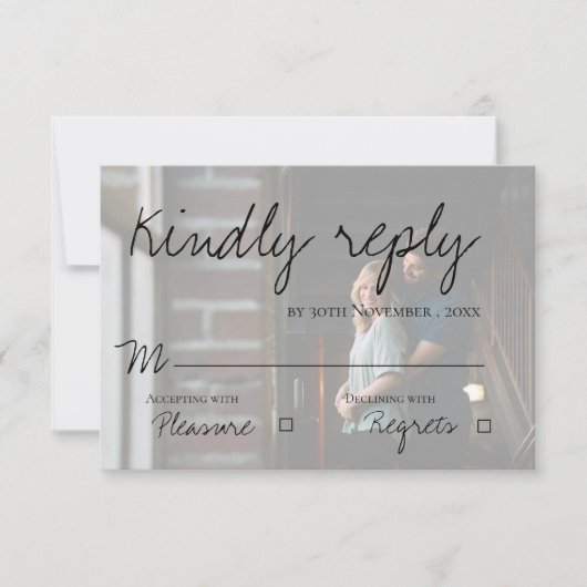 Faux Vellum Effect Foto Wedding RSVP Kaart (Voorkant)