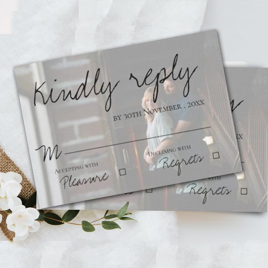 Faux Vellum Effect Foto Wedding RSVP Kaart