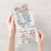 Faux Vellum Effect Monogram Multi Photo Weddenscha All In One Uitnodiging (Afscheurbaar)