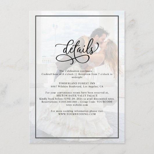 Faux Vellum Effect Overlay Fotobruiloft — Gegevens Informatiekaartje (Voorkant)