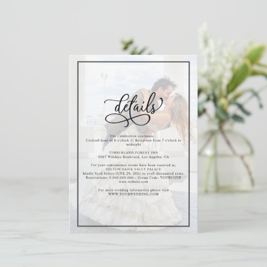 Faux Vellum Effect Overlay Fotobruiloft — Gegevens Informatiekaartje (Staand voorkant)