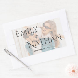 Faux Vellum Effect Photo Weddenschap Cute Rectangu Rechthoekige Sticker
