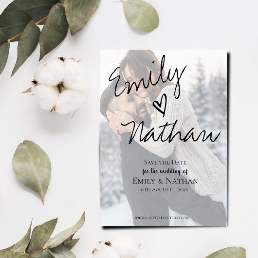 Faux Vellum Effect Photo Wedding Save the Date Magnetische Uitnodiging