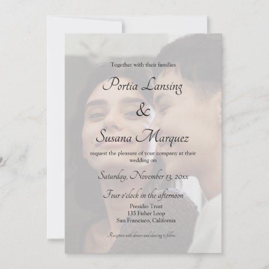 Faux Vellum Effect Rainbow LGBTQ Wedding Invite Kaart (Voorkant)