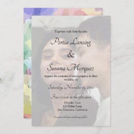 Faux Vellum Effect Rainbow LGBTQ Wedding Invite Kaart