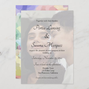 Faux Vellum Effect Rainbow LGBTQ Wedding Invite Kaart