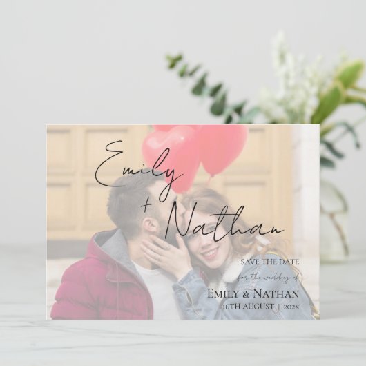 Faux Vellum Effect TWEE Foto Bruiloft Save the Dat Save The Date (Staand voorkant)