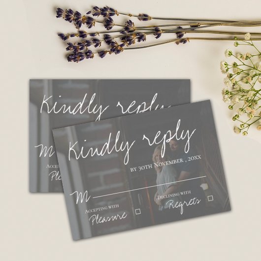 Faux Vellum Effect Two Foto Elegant Wedding RSVP Kaartje