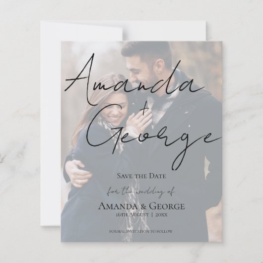 Faux Vellum Effect Two Photo Wedding Save the Date (Voorkant)