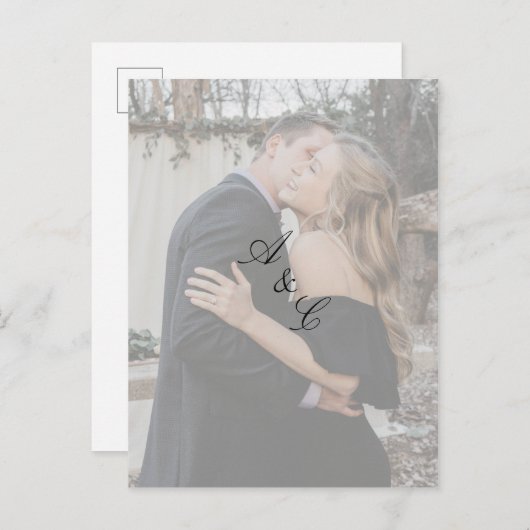 Faux Vellum Elegant Script Foto Sla de datum op Uitnodiging Briefkaart (Voorkant / Achterkant)