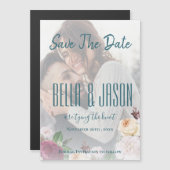 Faux Vellum Floral Photo Wedding Save the Date Magnetische Uitnodiging (Voorkant / Achterkant)
