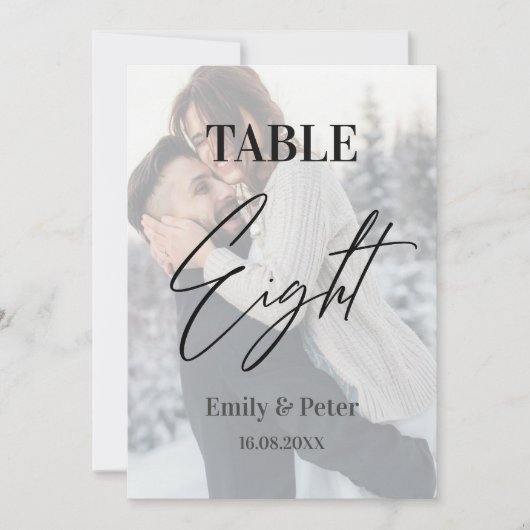 Faux Vellum Foto Bruiloft Acht Tafelnummer (Voorkant)