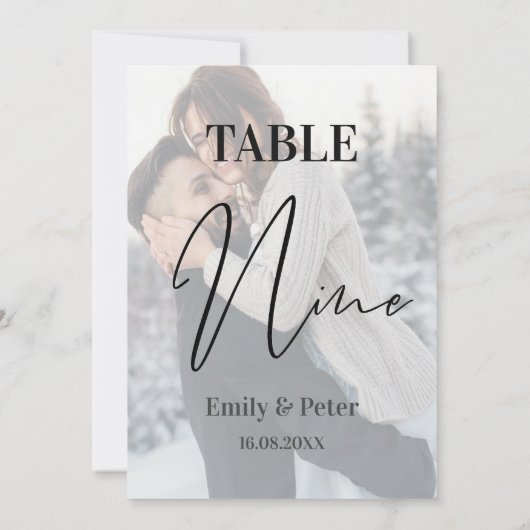 Faux Vellum Foto Bruiloft NEGEN Tafelnummer (Achterkant)