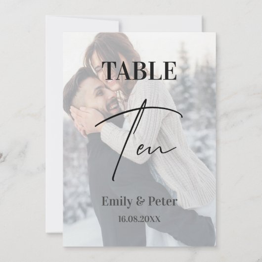 Faux Vellum Foto Bruiloft Tien Tafelnummer (Achterkant)