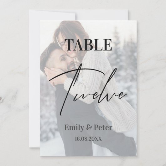 Faux Vellum Foto Bruiloft Twaalf Tafelnummer (Voorkant)