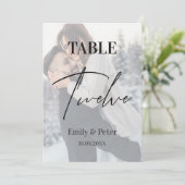 Faux Vellum Foto Bruiloft Twaalf Tafelnummer (Staand voorkant)