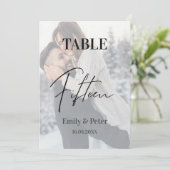 Faux Vellum Foto Bruiloft Vijftien Tafelnummer (Staand voorkant)