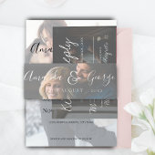 Faux Vellum Foto Elegant Script Bruiloft Uitnodigingen Wikkel