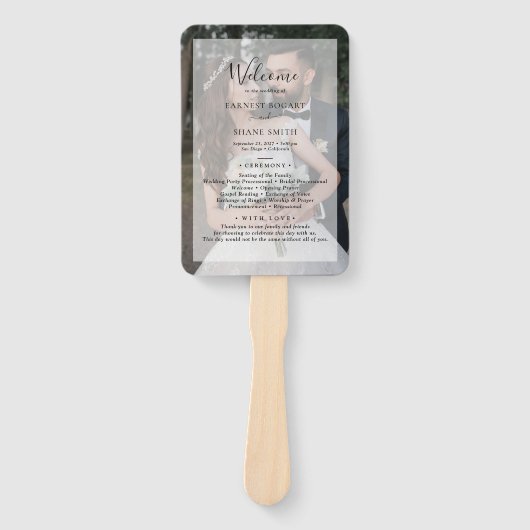 Faux Vellum Foto Modern Elegant Wedding Programme Handwaaier (Voorkant)