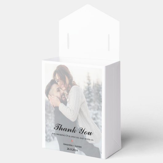 Faux Vellum foto Monogram dank u bruiloft Bedankdoosjes (Geopend)