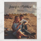 Faux Vellum Foto-overlay Huwelijk op Maat Wijn Etiket (Enkel label)