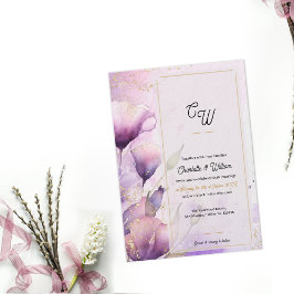  Faux Vellum Luxury Monogram Floral Wedding Kaart