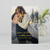 Faux Vellum Multi Foto Bruiloft Save The Date Folie Uitnodiging (Staand Voorkant)