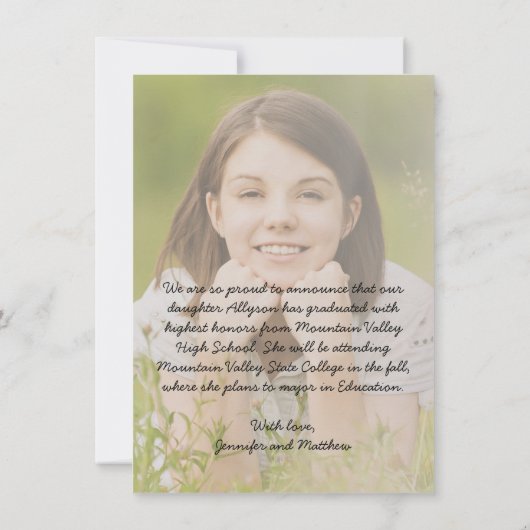 Faux Vellum Overlay Foto Afstuderen Aankondiging (Achterkant)