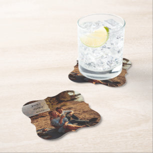 Faux Vellum Photo Overlay Custom Wedding Kartonnen Onderzetters