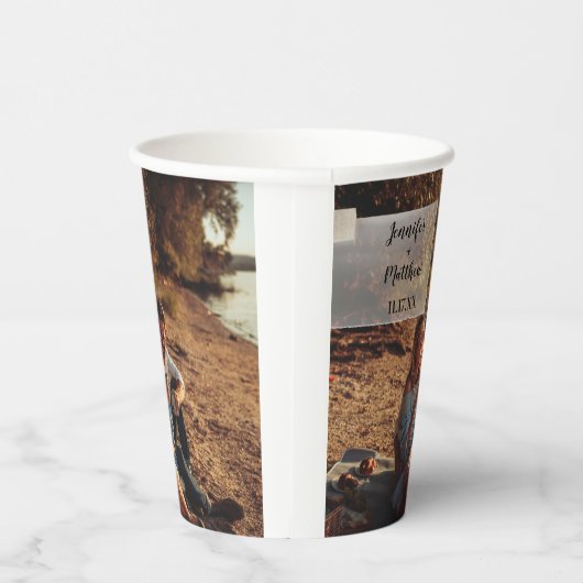 Faux Vellum Photo Overlay Custom Wedding Papieren Bekers (Rechts)